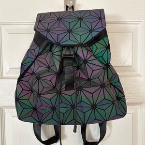 BAO BAO ISSEY MIYAKE Holographic Geometric Prism PVC Backpack Drawstring Flap